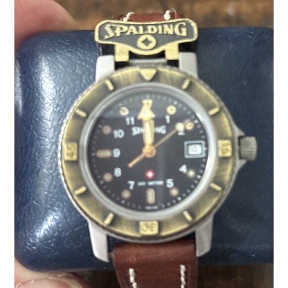 Spalding Swiss Quartz Diver Watch Men 200m Dual Tone Rotating Bezel NEEDS BATTRY - Picture 1 of 3